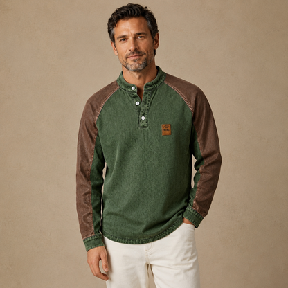 Colorblock Washed Cotton Henley Shirt