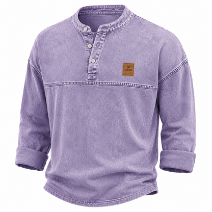 Retro Washed Cotton Henley Shirt