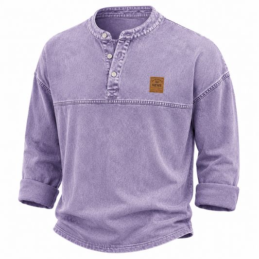 Retro Washed Cotton Henley Shirt