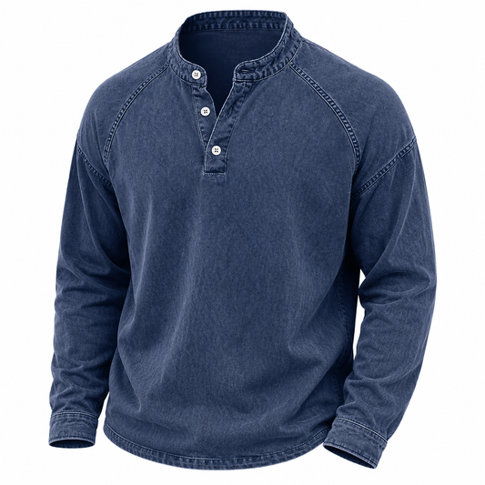 Soft Washed Long Sleeve Henley Shirt