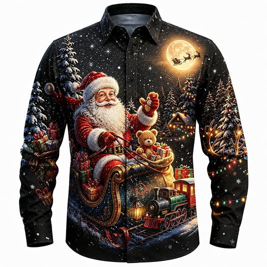 Santa Christmas Tree Ugly Button Shirt
