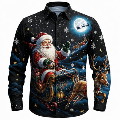 Santa Christmas Tree Ugly Button Shirt