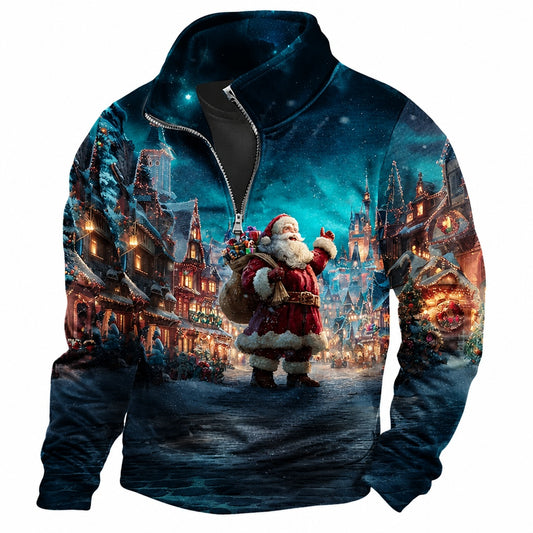 Christmas Santa Long Sleeve Zip Sweatshirt