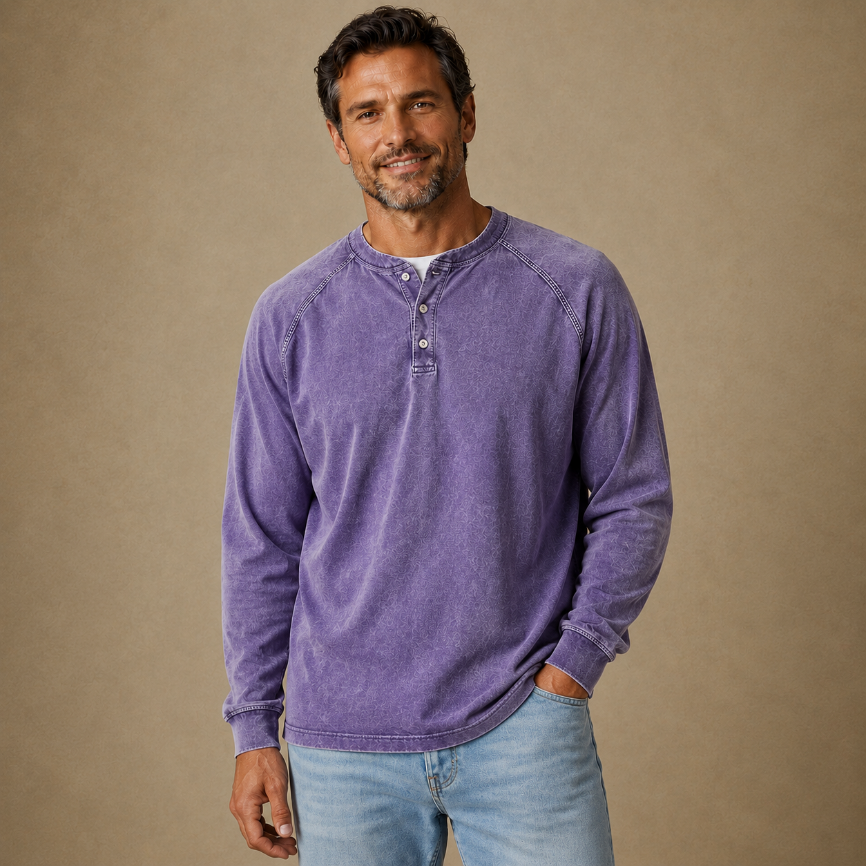 Retro Henley Shirt-100% Cotton Long Sleeve