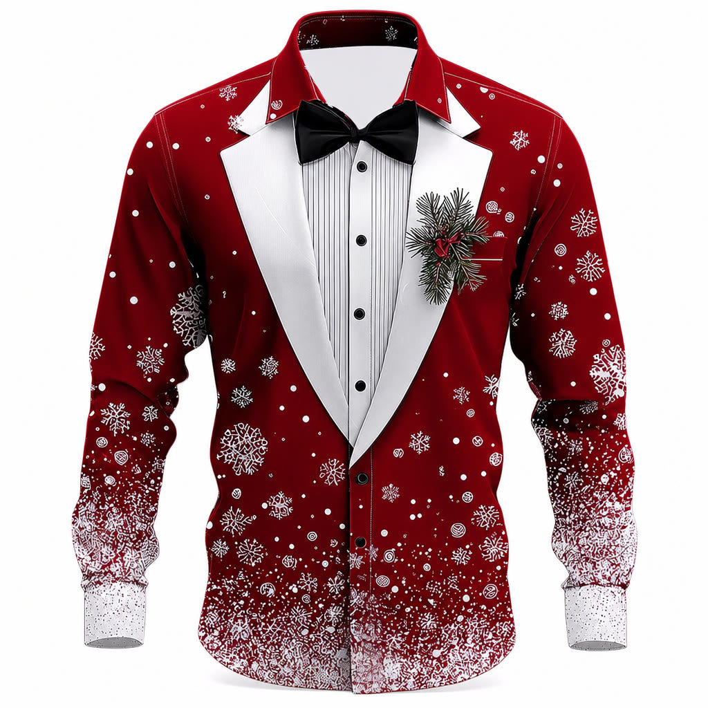 Men's Christmas Snowflake Party Tuxedo Shirt