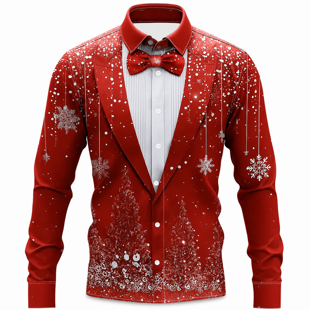 Men's Christmas Snowflake Party Tuxedo Shirt