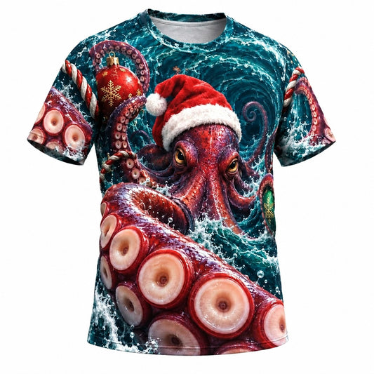 Men's Funny Christmas Octopus Graphic Tee