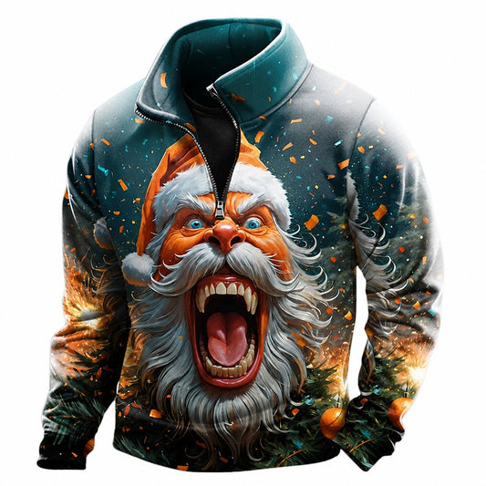 Christmas Santa Holiday Casual Zip Sweatshirt
