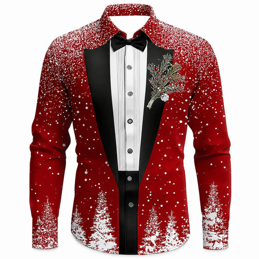 Men's Christmas Holiday Tuxedo Print Shirt