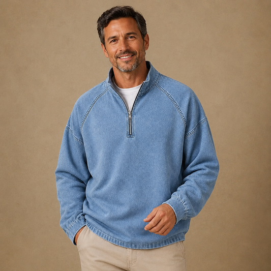 Washed Cotton Quarter Zip Henley Shirt