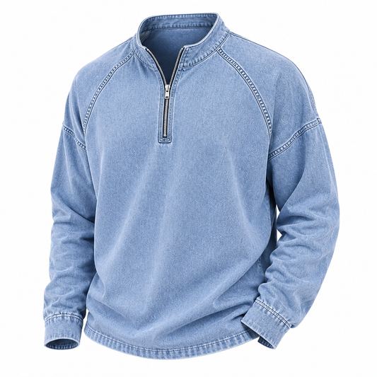 Washed Cotton Quarter Zip Henley Shirt