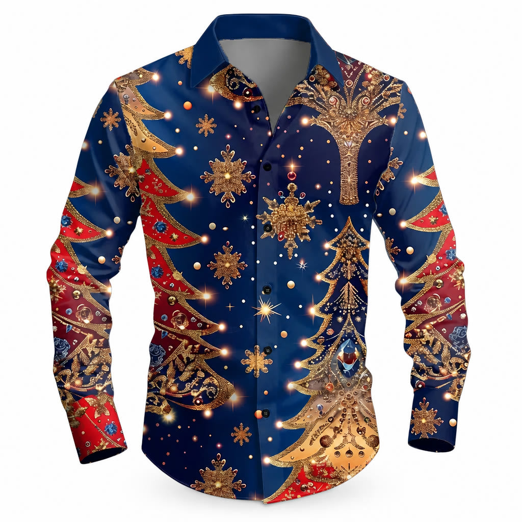 Christmas Tree Snowflake Diamond Button Shirt