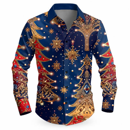 Christmas Tree Snowflake Diamond Button Shirt