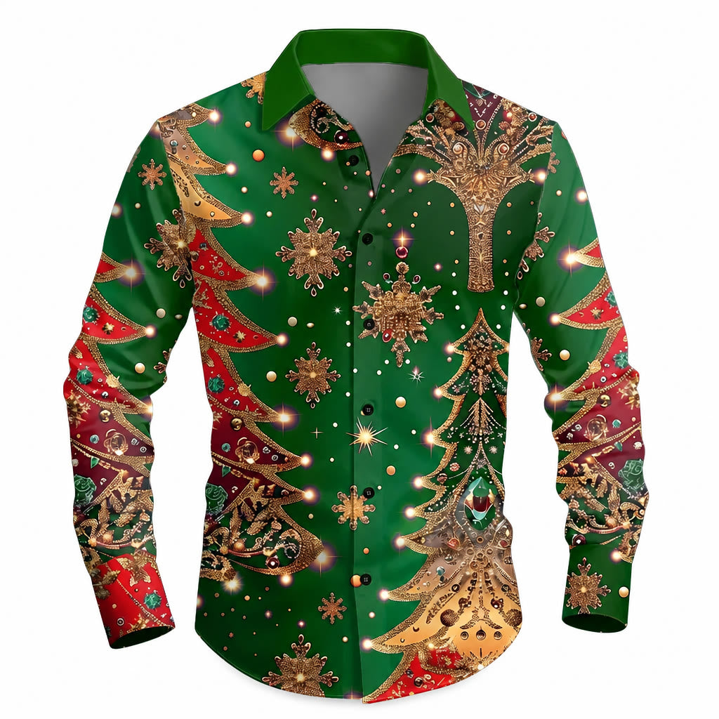 Christmas Tree Snowflake Diamond Button Shirt