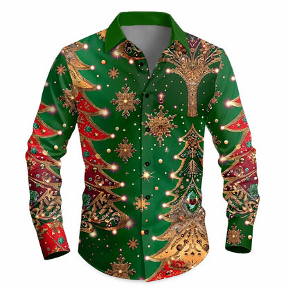 Christmas Tree Snowflake Diamond Button Shirt