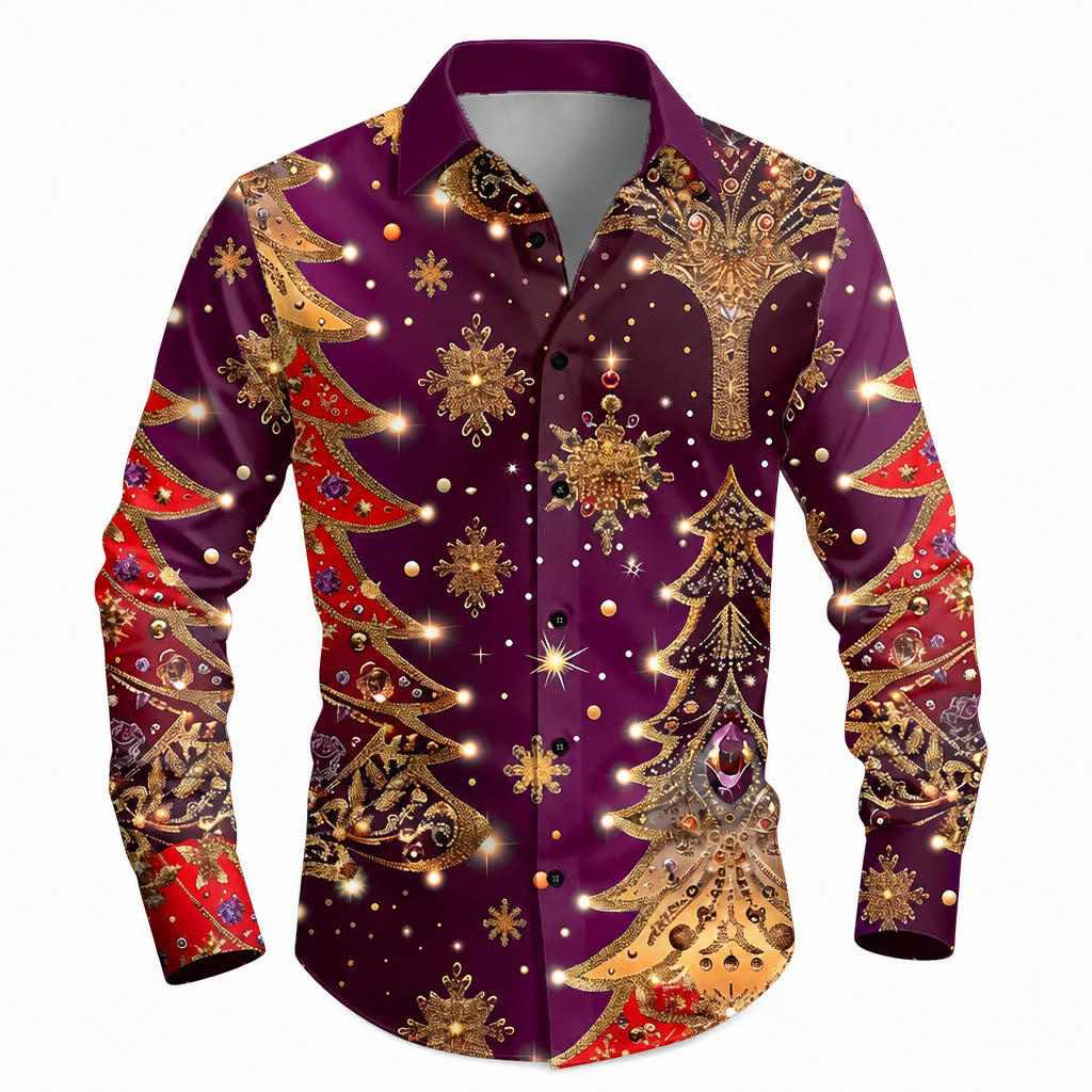 Christmas Tree Snowflake Diamond Button Shirt