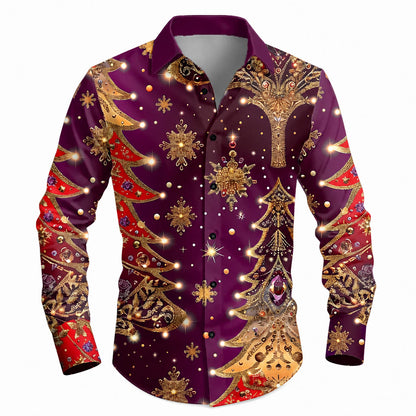 Christmas Tree Snowflake Diamond Button Shirt
