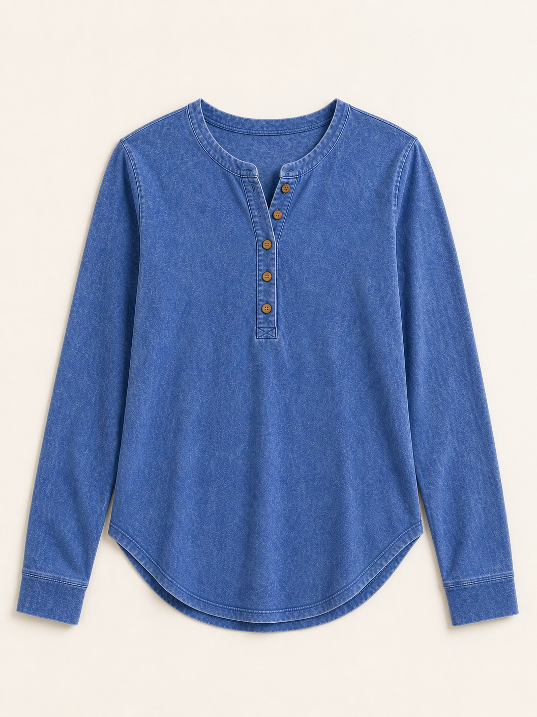 LoomBasics vintage blue 100% cotton long sleeve henley shirt with buttons