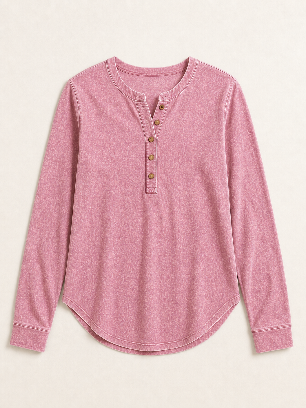 LoomBasics vintage dusty pink 100% cotton long sleeve henley shirt with button placket