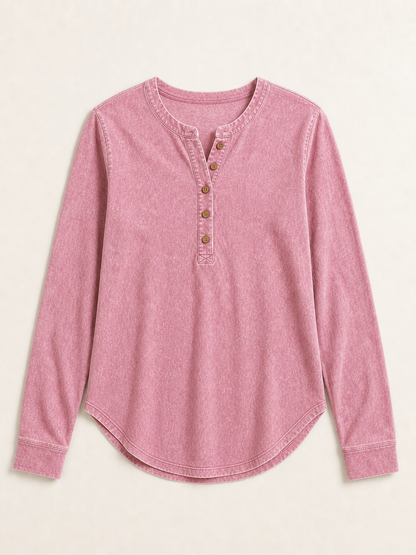 LoomBasics vintage dusty pink 100% cotton long sleeve henley shirt with button placket