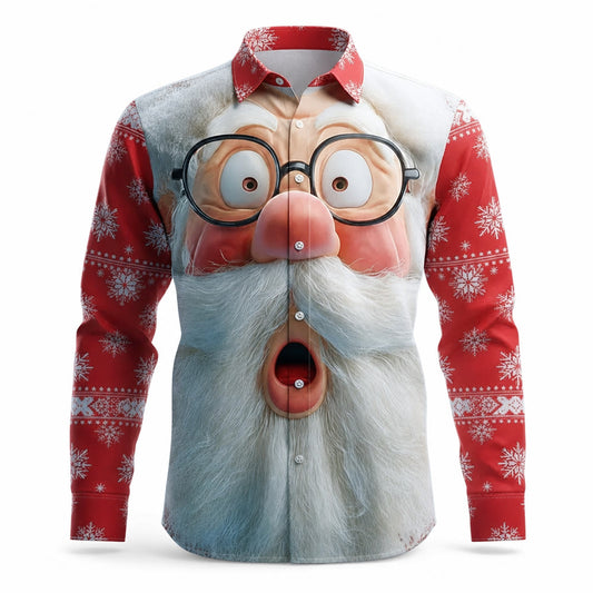 Christmas Santa Cartoon Face Button Shirt