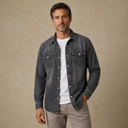 Retro Washed Cotton Denim Work Shirt