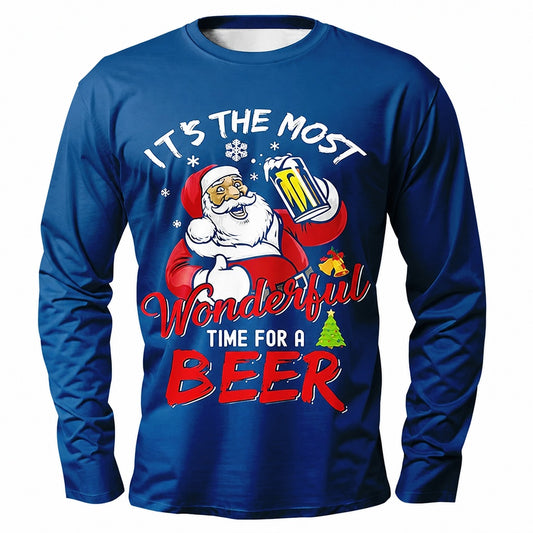 Men's Santa Beer Christmas Long Sleeve T-Shirt