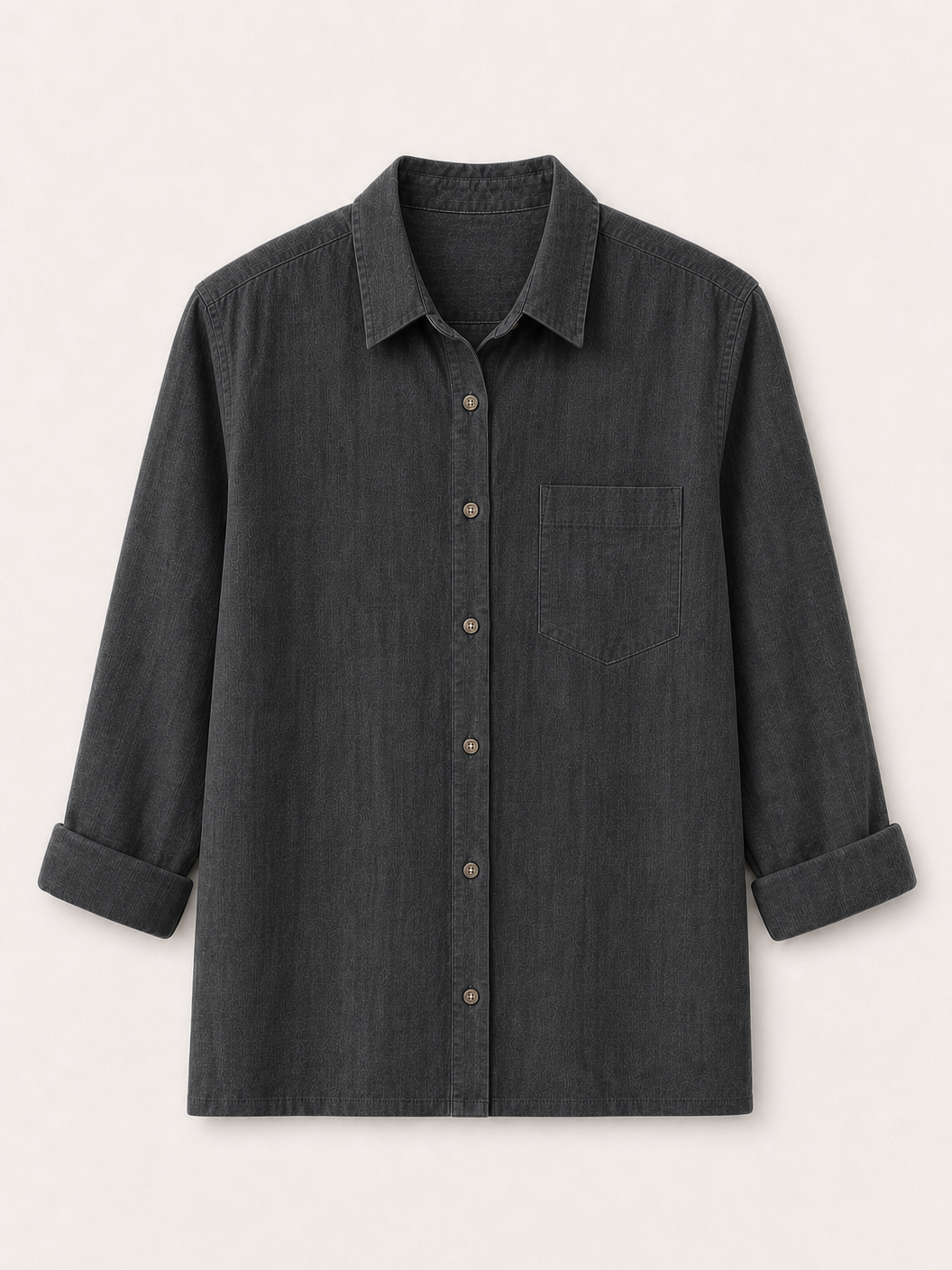 LoomBasics 100% cotton pocket button-up shirt in dark grey
