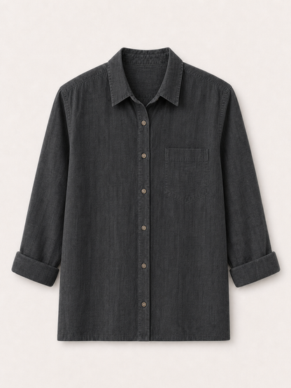 LoomBasics 100% cotton pocket button-up shirt in dark grey