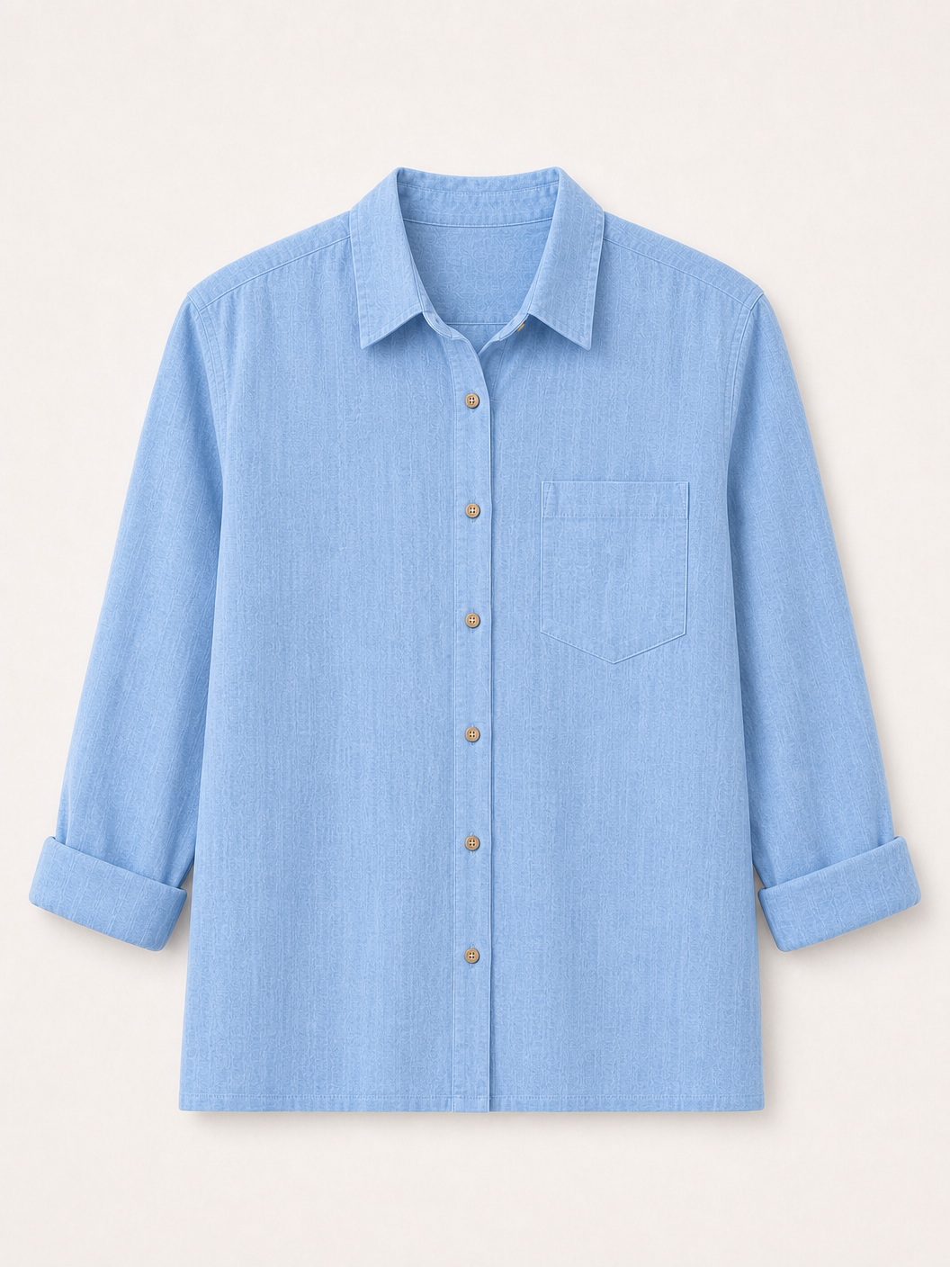 Light blue 100% cotton button-up shirt with a chest pocket by LoomBasics