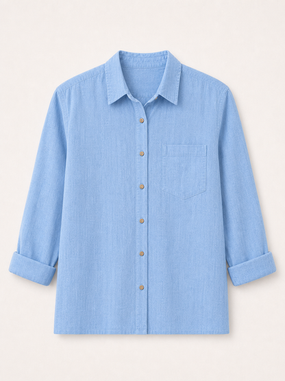 Light blue 100% cotton button-up shirt with a chest pocket by LoomBasics