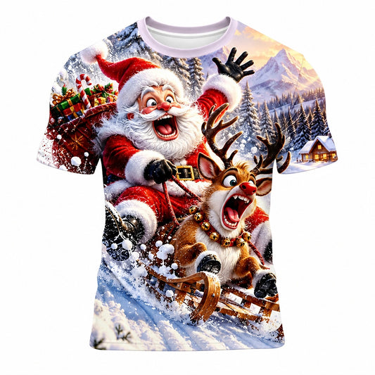 Men's Santa Reindeer Christmas Graphic Tee
