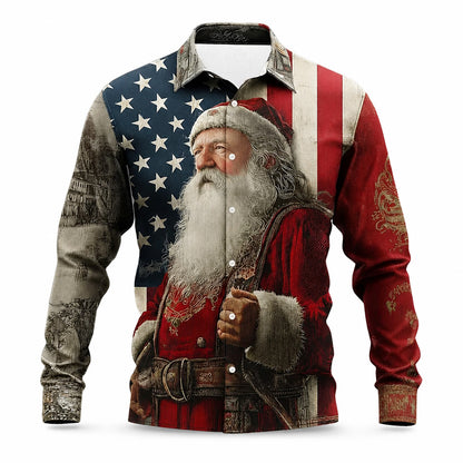 Christmas Santa Eagle Flag Button Shirt