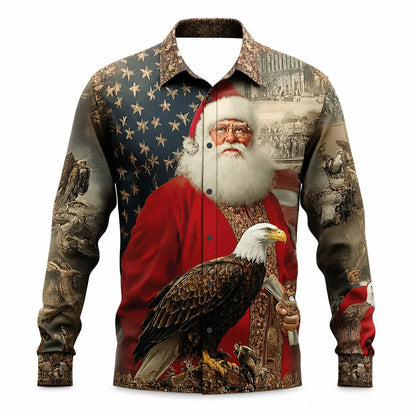 Christmas Santa Eagle Flag Button Shirt