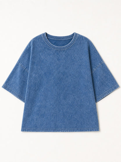 LoomBasics washed 100% cotton blouse in a blue denim-style finish with oversized sleeves