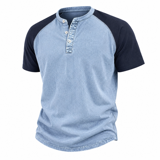 100% Cotton Acid Wash Henley T-Shirt