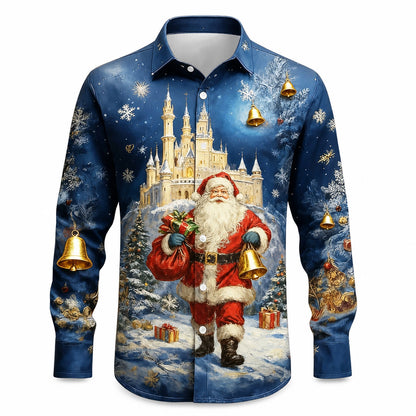 Christmas Santa Tree Snowflake Button Shirt