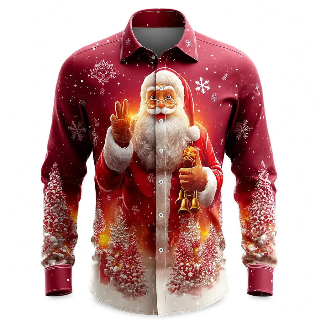 Men's Santa Bell Christmas Long Sleeve Shirt