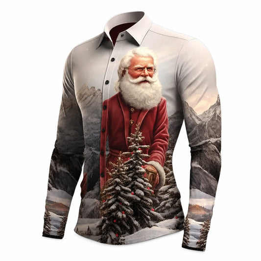 Men's Santa Tree Christmas Button-Up Shirt