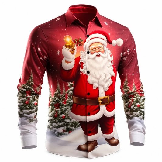 Christmas Santa Casual Stretch Button Shirt