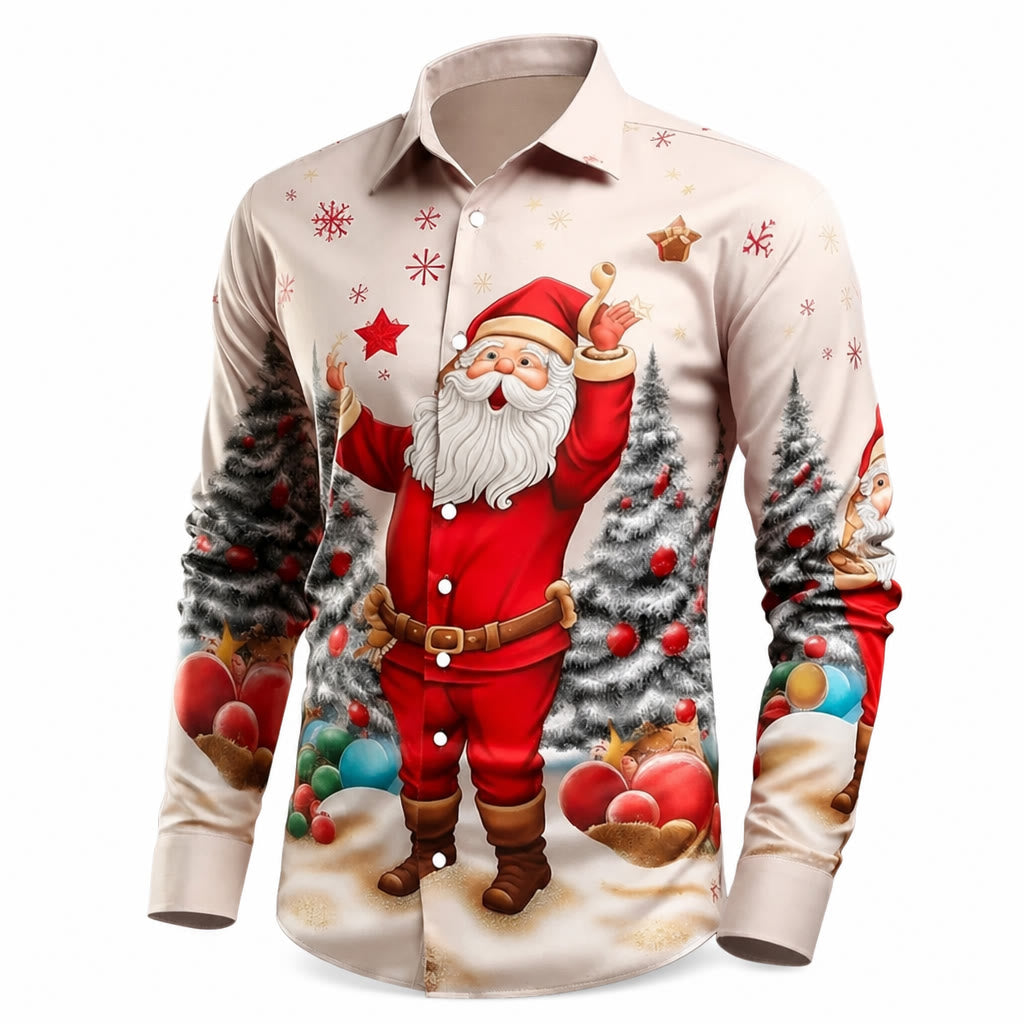Christmas Santa Holiday Stretch Button Shirt