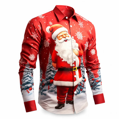 Christmas Santa Holiday Stretch Button Shirt