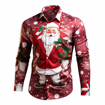 Christmas Santa Holiday Stretch Button Shirt