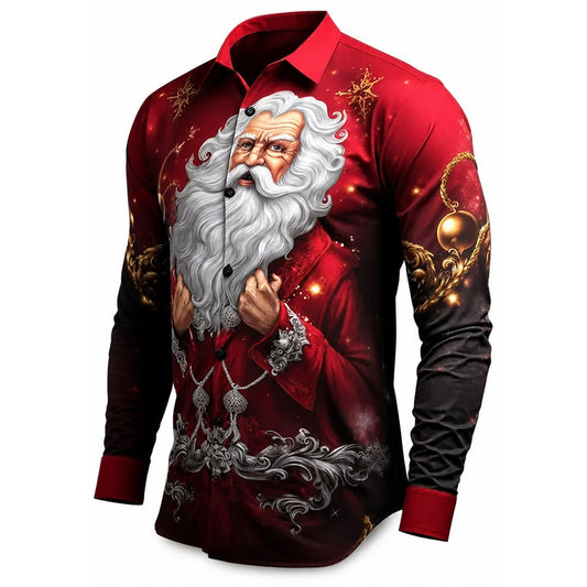 Men's Printed Santa Christmas Long Sleeve Shirt