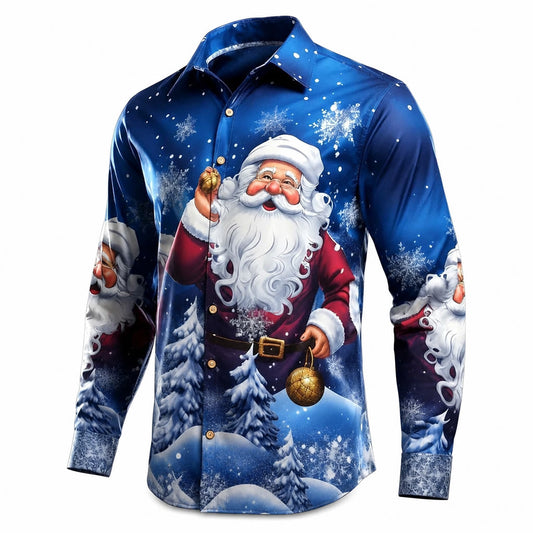 Christmas Santa Daily Stretch Button Shirt