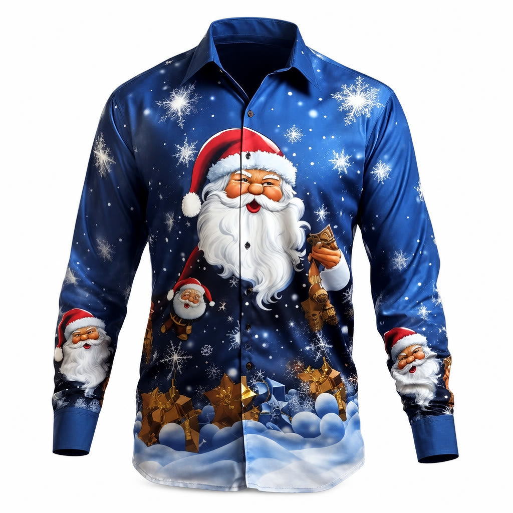 Christmas Santa Daily Stretch Button Shirt