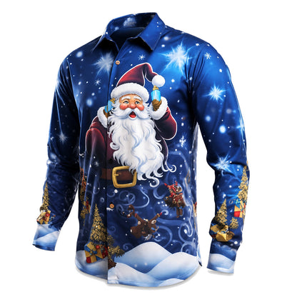 Christmas Santa Daily Stretch Button Shirt