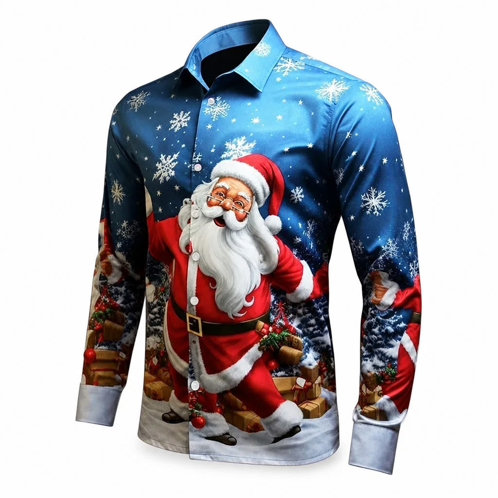 Christmas Santa Daily Stretch Button Shirt