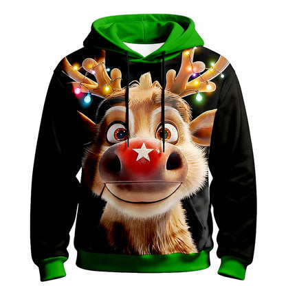 Christmas Rudolph Moose Festive Drawstring Hoodie