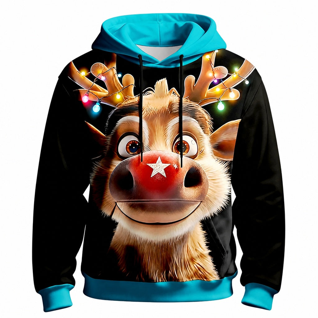 Christmas Rudolph Moose Festive Drawstring Hoodie